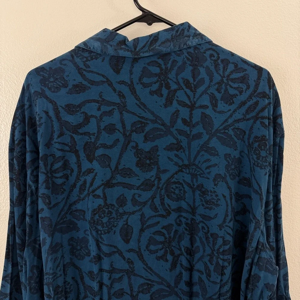 Tianello Floral Top Womens 2X Blue Button Up Shirt Tencel Artsy Boho NWT - Picture 10 of 11